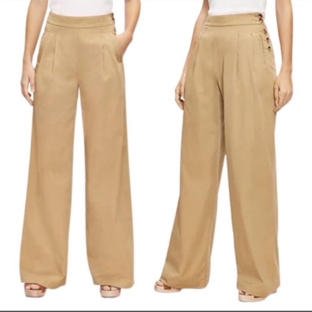 NWT Ann Taylor Loft Side Button Poplin Wide Leg High Rise Pants, sz 2